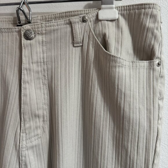 Vintage Y2K Angels Pants Jeans 18 Low Rise Flare Beige Tan Ribbed Stripe - Picture 2 of 8
